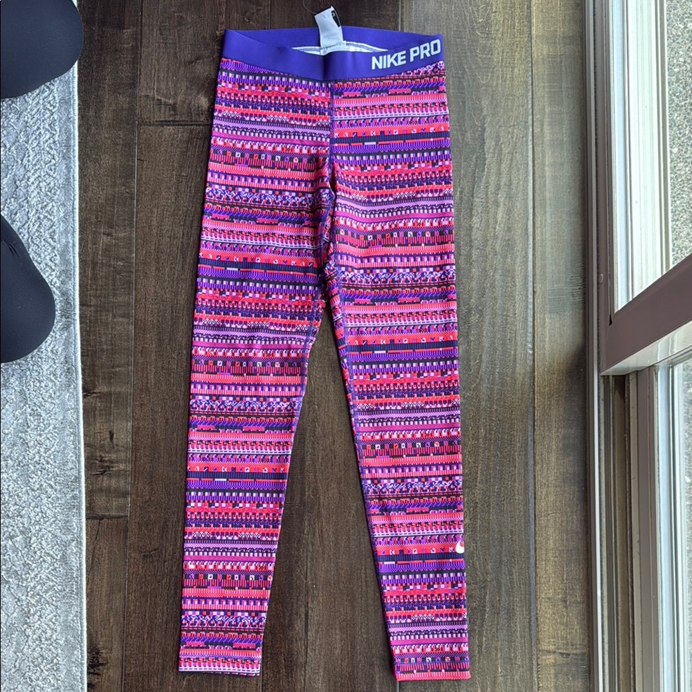 Nike Purple and Pink Geometric Leggings